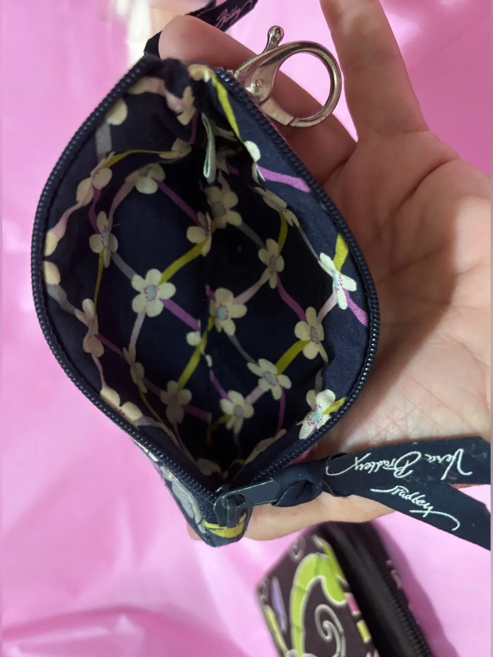VINTAGE Vera Bradley Floral Nightingale Zipper Coin Card Holder Blue Pink Purple
